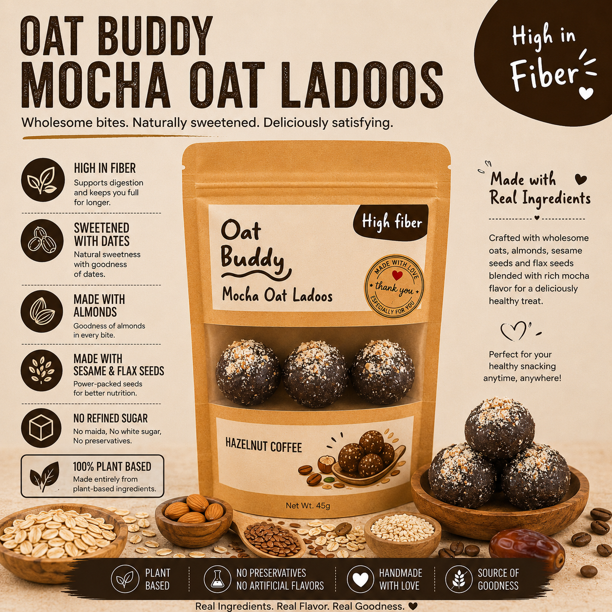 OatBuddy Mocha Oat Ladoos catalogue with ingredients