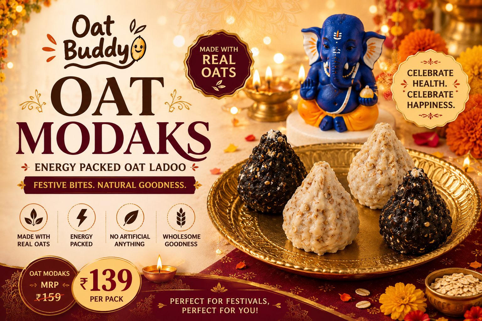 OatBuddy Oat Modaks — energy packed oat ladoo, ₹119 per pack